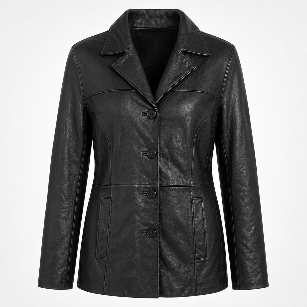 Siena Studio Leather Jacket Womens Large Black Button Front Soft Leather Coat